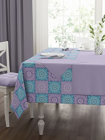Набор кухонный (скатерть+салфетки 4 шт.) India, орнамент, фиолетовый
