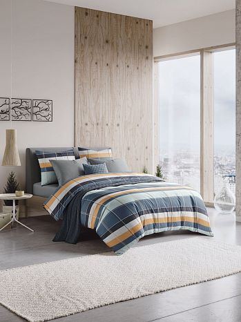 Постельное белье Leicester, поплин, полосы, синий