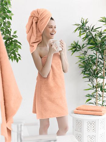 Полотенце махровое Peach, без рисунка, персиковый