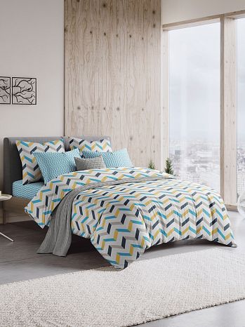 Постельное белье Colorful geometry, поплин, орнамент, голубой