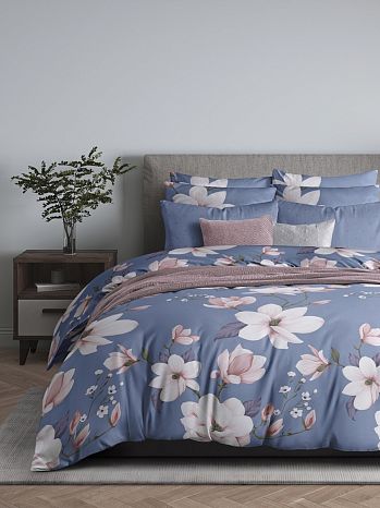 Постельное белье Dauphine, бязь, цветы, синий