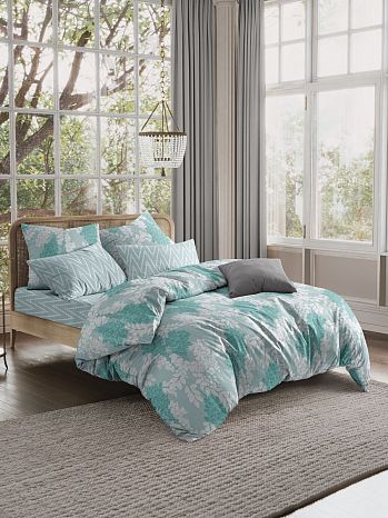 Постельное белье Bonnie, поплин, листья, мята