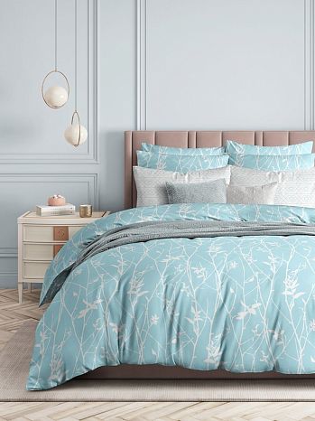 Постельное белье Aquаrius, поплин, веточки, голубой