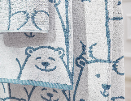 Полотенце махровое Plush, медведь, белый Горизонтальное орнамент