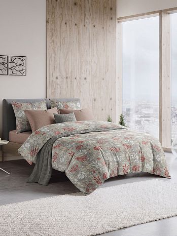 Постельное белье Marsela, поплин, веточки, серый
