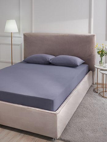 Простыня на резинке Gray, ткань трикотажная, без рисунка, серый