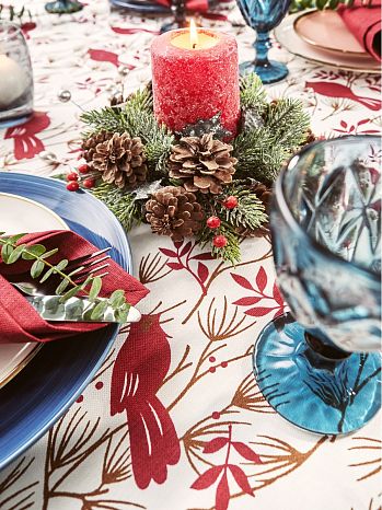 Дорожка столовая Waxbird, птицы, бордо