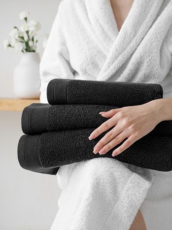 Полотенце махровое Black, без рисунка, черный