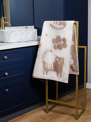 Полотенце махровое Cat love beige, кошка, бежевый