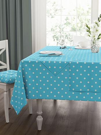 Набор кухонный (скатерть+салфетки 4 шт.) Blue polka dot, горох, голубой