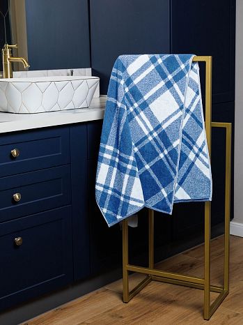 Полотенце махровое Rich, клетка, голубой