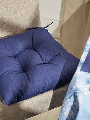 Подушка на стул Blue, без рисунка, синий