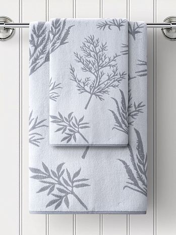 Полотенце махровое Herbs, веточки, серый