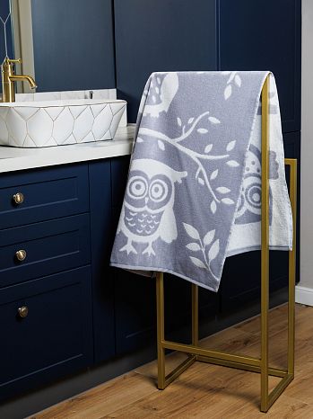 Полотенце махровое Owl, совы, серый