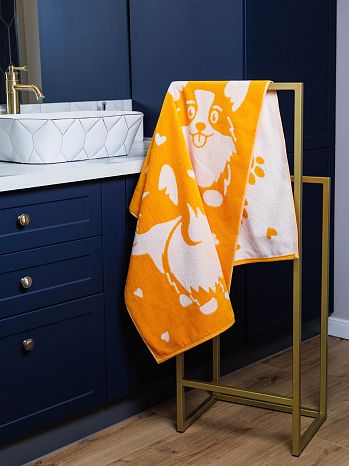 Полотенце махровое Corgi, собаки, оранжевый