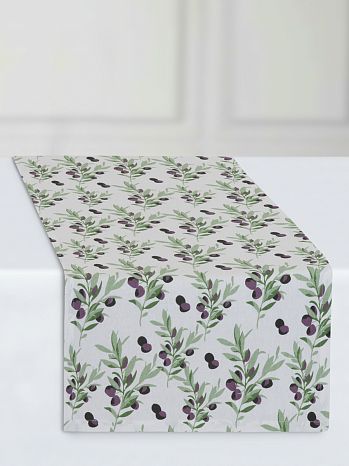 Дорожка столовая Black olives, веточки, зеленый