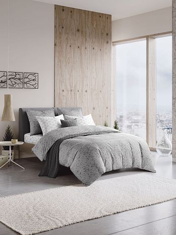 Постельное белье Pixel world, поплин, геометрия, серый