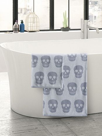 Полотенце махровое Coco, череп, серый