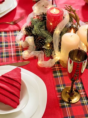 Дорожка столовая Hunting, клетка, красный