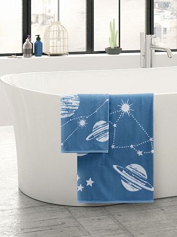 Полотенце махровое Galaxy, космос, голубой