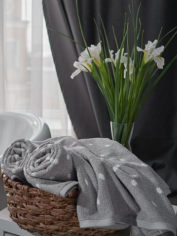 Полотенце махровое Doris, горох, серый