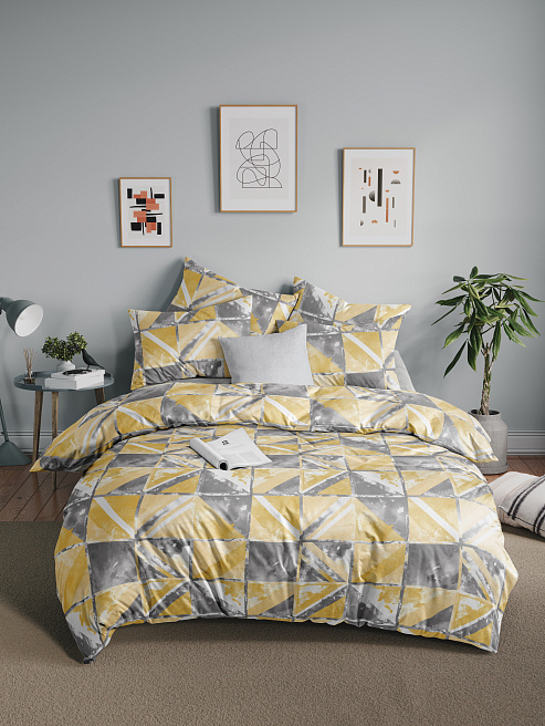 Постельное белье Marble, бязь, геометрия, желтый