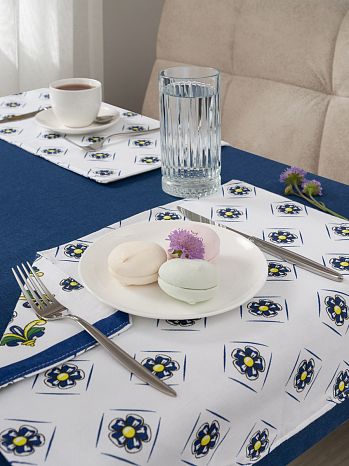 Набор кухонный (скатерть+подставки) Blue, без рисунка, синий