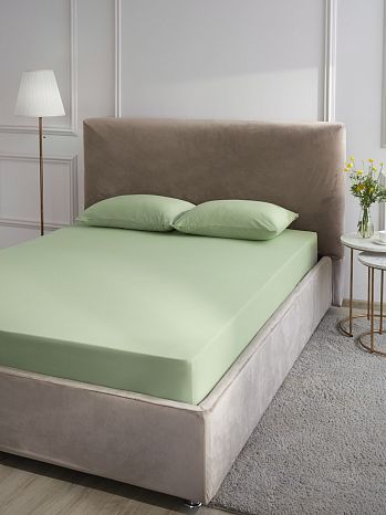 Простыня на резинке Sage, ткань трикотажная, без рисунка, зеленый