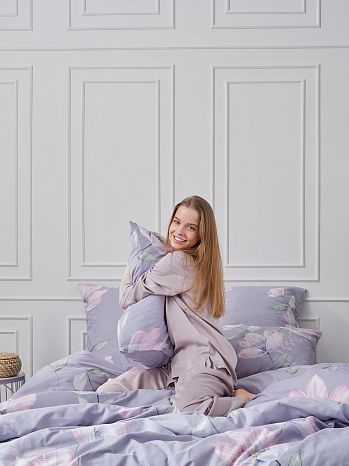 Постельное белье Flower waltz, поплин, цветы, серый