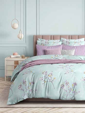 Постельное белье Aurora, поплин, веточки, голубой