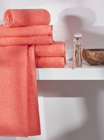 Полотенце махровое Bloomy coral, без рисунка, розовый