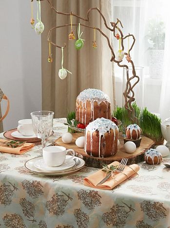 Набор кухонный (скатерть+салфетки 4 шт.) Marshmallow, веточки, голубой