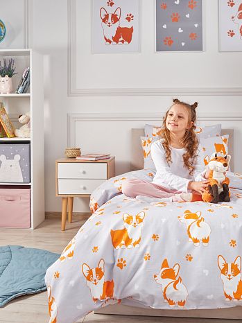 Постельное белье Corgi, бязь, корги, серый
