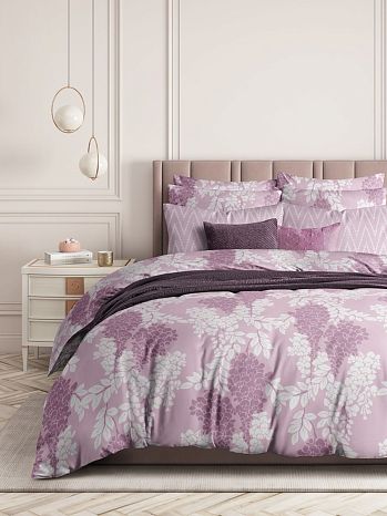 Постельное белье Lupine, поплин, листья, фиолетовый