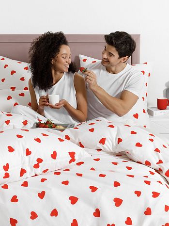 Постельное белье Lovely, бязь, сердечки, белый