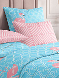 Постельное белье Flamingo, перкаль, фламинго, голубой
