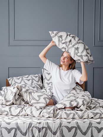 Постельное белье In love, бязь, сердечки, серый