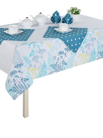 Набор кухонный (скатерть+салфетки 4 шт.) Scandi, цветы, голубой
