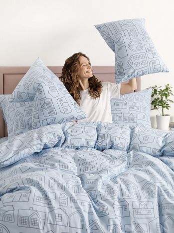Постельное белье Hometown, бязь, дома, синий